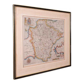 Antique Devon County Map, English, Framed 17th Century Atlas Cartography, c.1650 For Sale