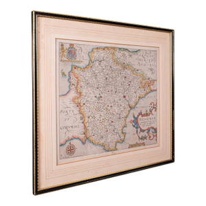 Antique Devon County Map, English, Framed 17th Century Atlas Cartography, c.1650