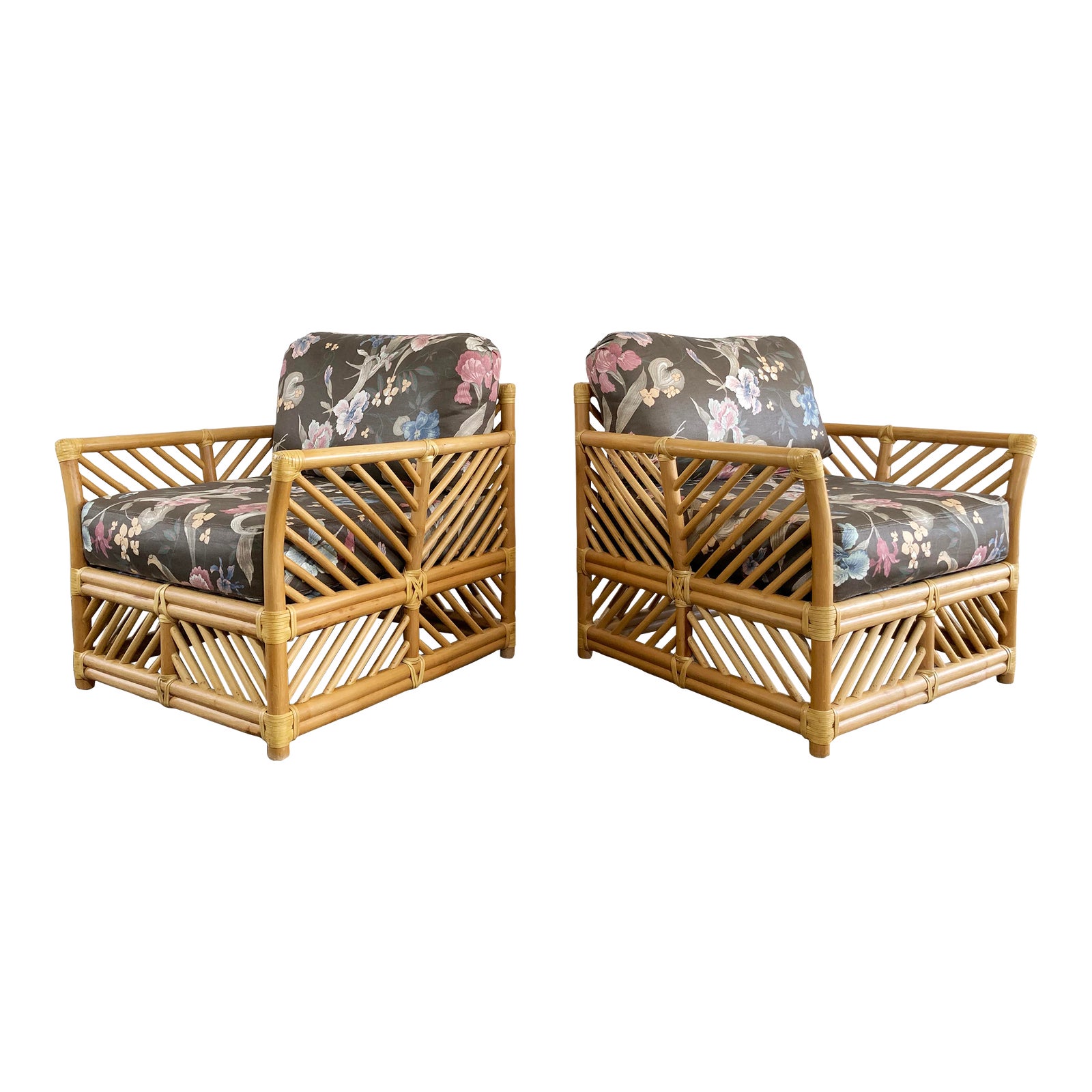 Vintage Organic Modern Rattan Brown Jordan Club Chairs, Pair Chairish