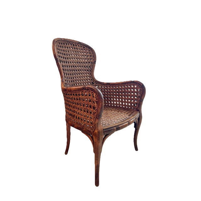 Vintage French Double Caned Wicker Armchair / Side Chair For Sale - Image 4 of 15
