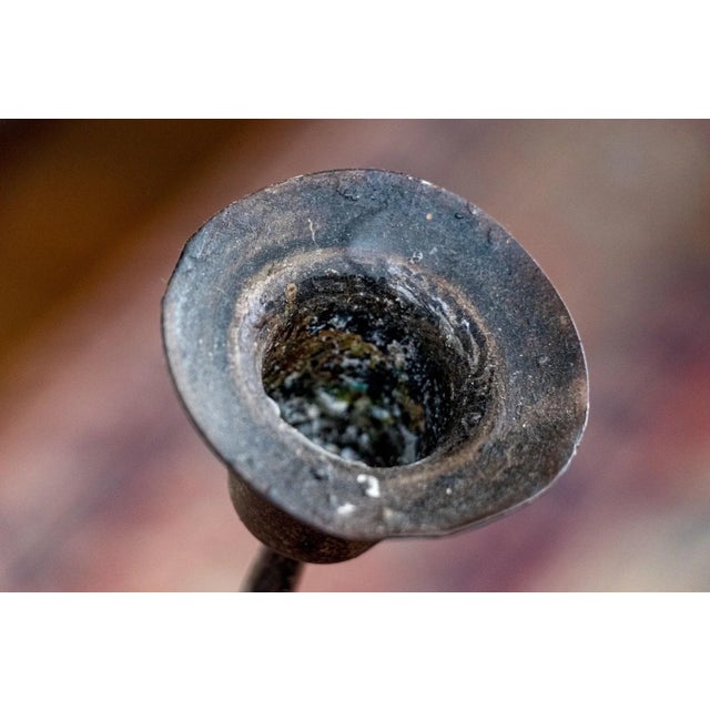 Antique Three Light Wrought Iron Floor Candle Stand For Sale - Image 4 of 6