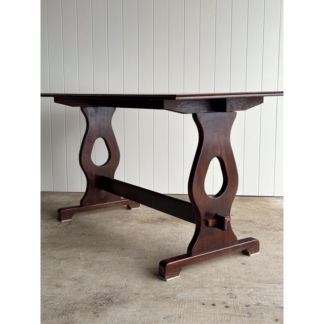 Brown Late 19th Century Antique Oak Trestle Dining Table For Sale - Image 8 of 12