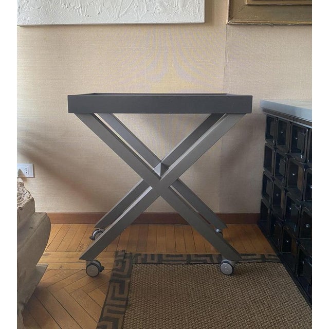 Lacquered Wooden Bar Cart with Tray, Italy, 1980s For Sale - Image 3 of 13