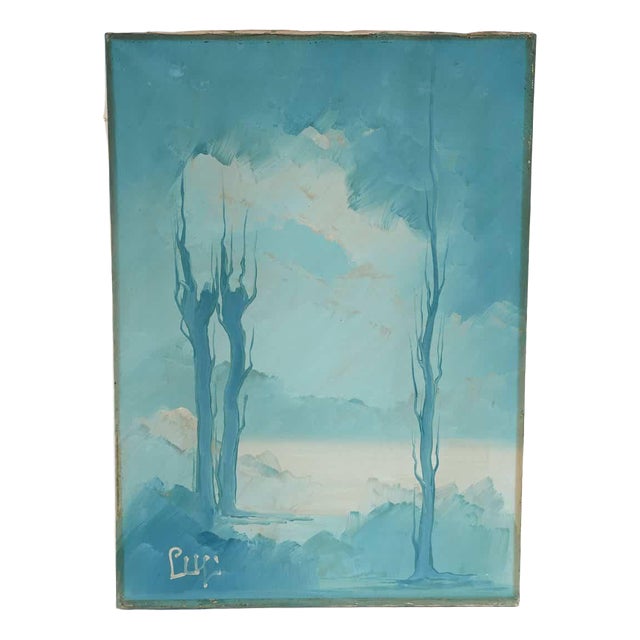 Lupi, Abstract Blue Composition, Oil on Canvas, 1970s For Sale
