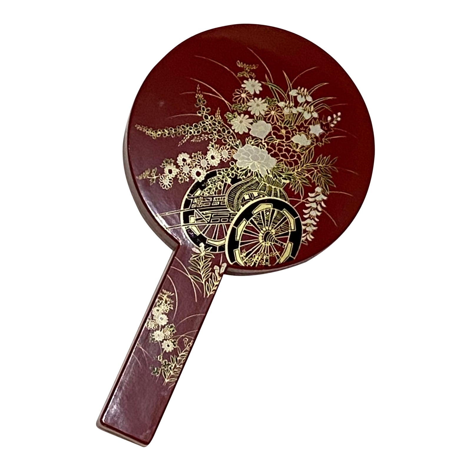 Vintage Japanese Hand Mirror in Red Lacquer Chairish