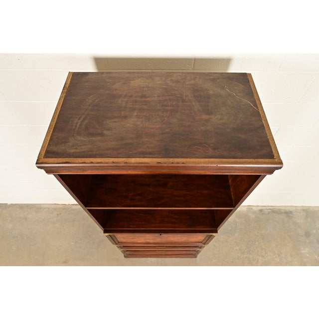 Henredon Style Mid-Century Modern Hollywood Regency Campaign Burled Walnut Bookcase With Drop Front Secretary Desk, Circa 1970s For Sale - Image 12 of 15