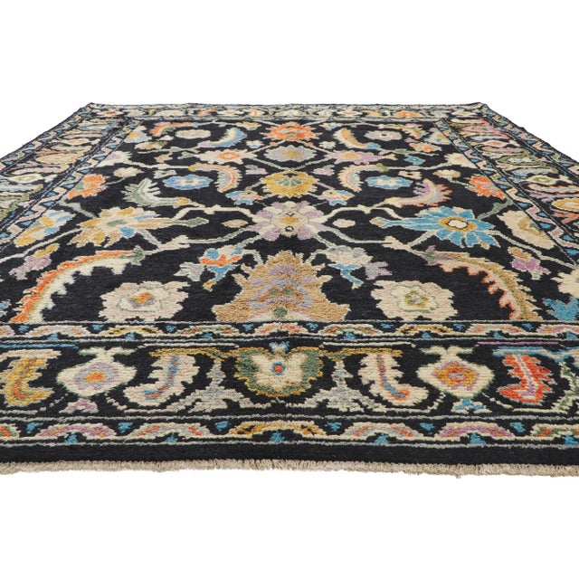 Contemporary Colorful Vintage Black Oushak Rug, 9'5 X 12'8 For Sale - Image 3 of 10