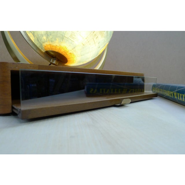 Illuminated Glass Globe with Semi-Gimbal Suspension & Large Atlas in Drawer from Columbus Oestergaard, 1960s For Sale - Image 13 of 18