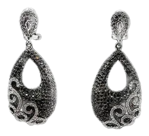 Black & White Diamond Double-Pear 18k Gold Drop Earrings - 2 Pieces