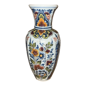 Vintage Hand Painted Delft Polychrome Floral Handwerk Vase