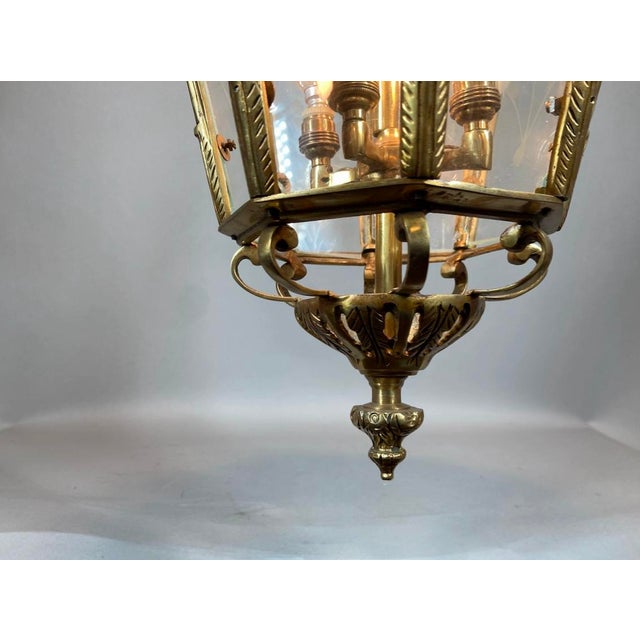 Bronze 1970 French Louis XVI Gold Bronze Glass Lantern Chandelier For Sale - Image 8 of 12