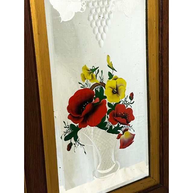 Antique Edwardian Venetian Carved Reverse Painted Floral Mirrors, 1980s, Set of 2 For Sale - Image 6 of 11