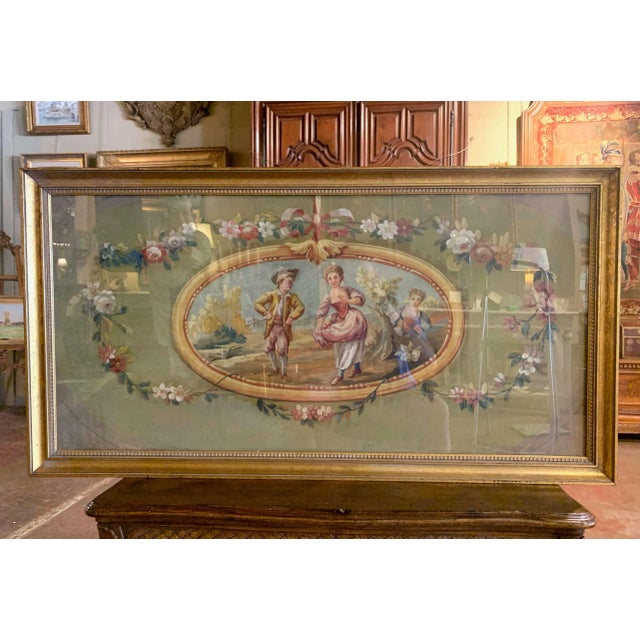 18th Century French Aubusson Courting Tapestry Gouache on Paper in Gilt Frame For Sale - Image 9 of 9