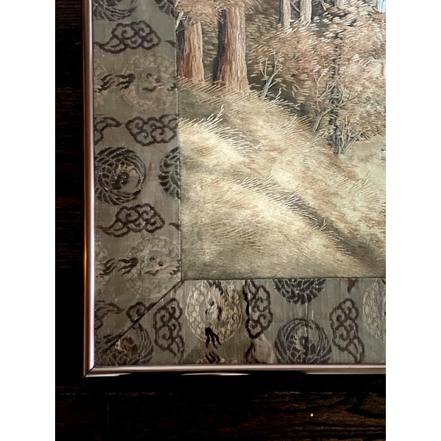 Framed Japanese Embroidery Textile Panel Pagoda Scenery For Sale - Image 9 of 12