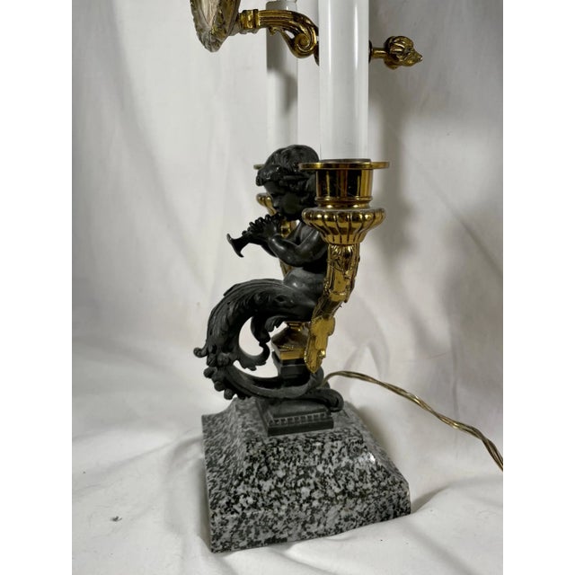 19th Century Louis XV Style Bronze Two Light Table Lamp With Adjustable “Pare-Feu“. For Sale - Image 10 of 11