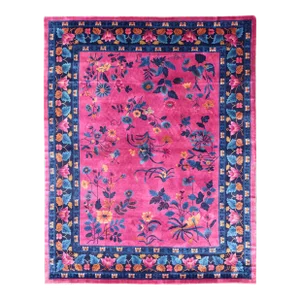 Magenta Background Chinese Art Deco Rug With Large Vining Flowers and Leaves 12'0 X 14'8