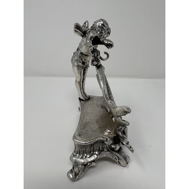 Vintage Neoclassical Winged Figure Pocket Watch Holder in Silvered Me For Sale In Seattle - Image 6 of 7