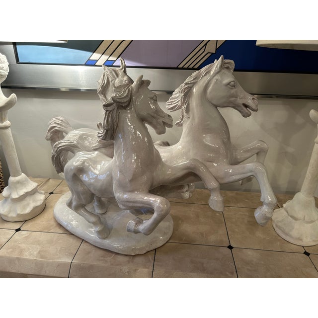 1930s Large Glazed Terracotta Sculpture of Galloping Horses For Sale - Image 5 of 14
