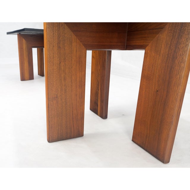 1970s Pair of Adrian Pearsall Walnut Bases Slate Like Tops End Side Tables Stands MINT For Sale - Image 5 of 12