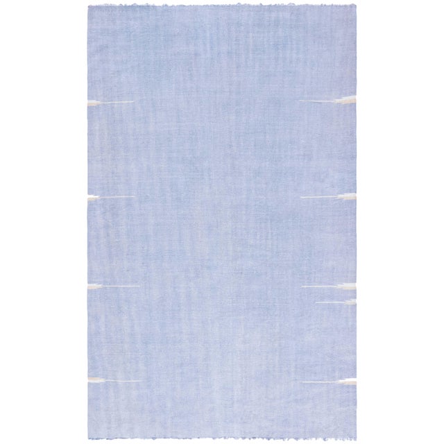 Doris Leslie Blau Mid-Century Indian Dhurrie Rug In Blue Flatweave Cotton - Pale For Sale
