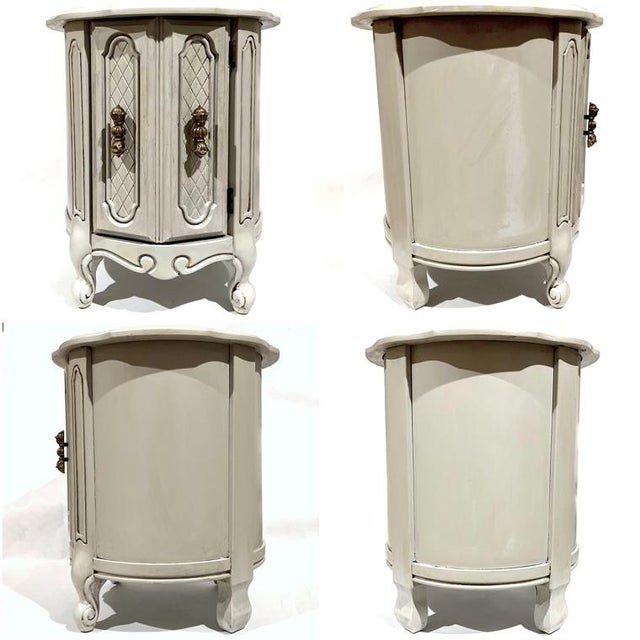 Wood Vintage French Cylinder Shaped Nightstands Painted French Gray - A Pair For Sale - Image 7 of 14