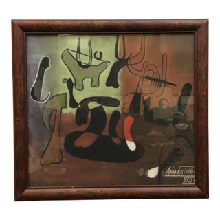 "Beneath the Abstract Sky" - Original Modern Watercolor, 1950, Signed, Framed For Sale