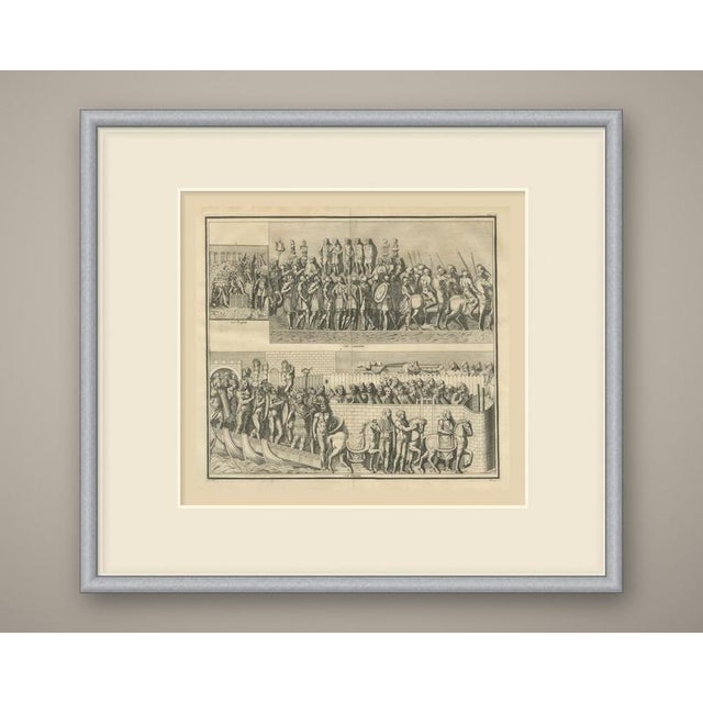 This is an original antique copper engraving, uncolored, a double page folding plate from montfaucon's antiquity...