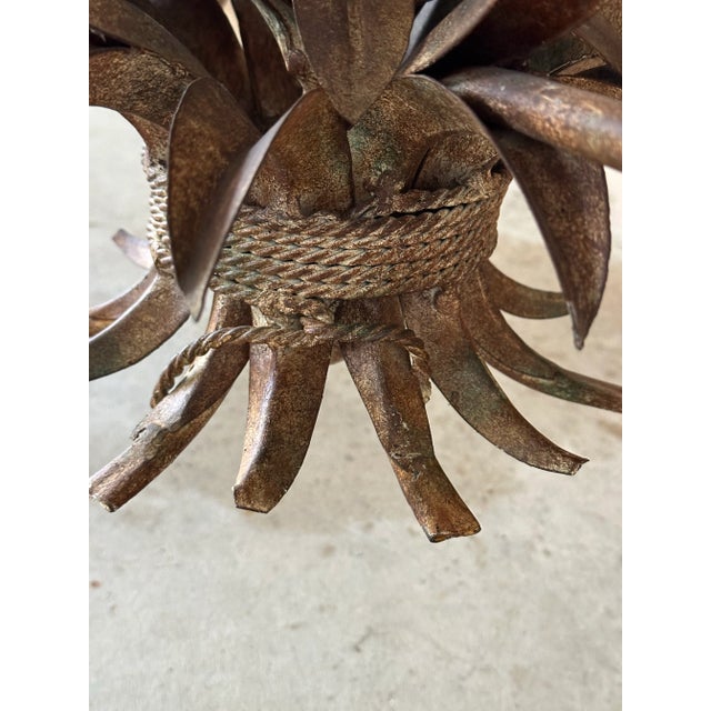 Late 20th Century Vintage Tole Pineapple Five-Light Chandelier With Gilt Metal Leaves For Sale - Image 5 of 12