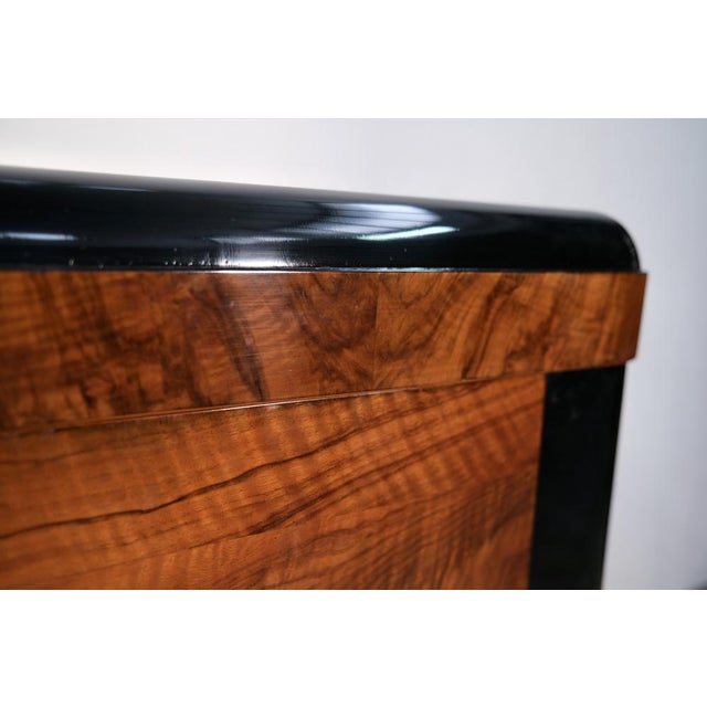 Wood Small Art Deco Sideboard in Walnut with Black High-Gloss Lacquer Accents, 1930s For Sale - Image 7 of 10