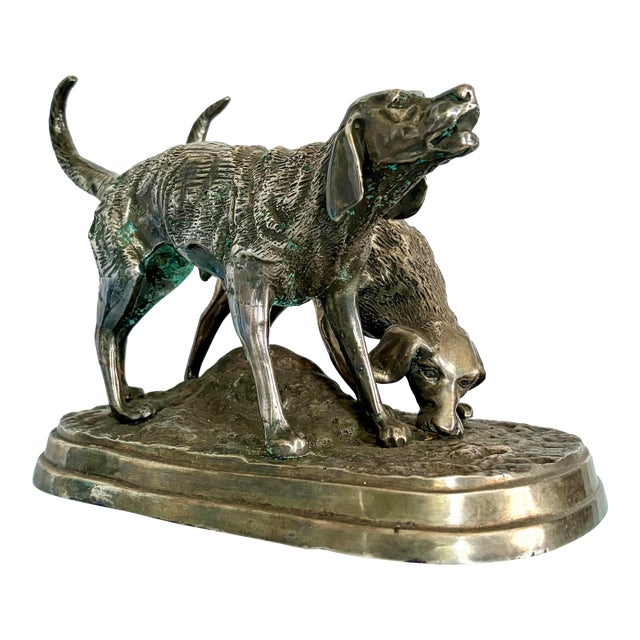 Mid 20th Century French Animalier Style Hunting Dogs Sculpture After Alfred Dubucand For Sale