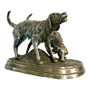 Mid 20th Century French Animalier Style Hunting Dogs Sculpture After Alfred Dubucand