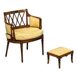 Adams Style, Chair and Ottoman, Painted Wood, Fabric, Usa, 1930s For Sale