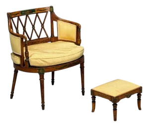 Adams Style, Chair and Ottoman, Painted Wood, Fabric, Usa, 1930s