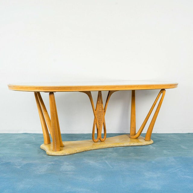 Dining table in Dassi style. Structure of the wooden table with support glass marble effect floor. Complete with 6 wooden...