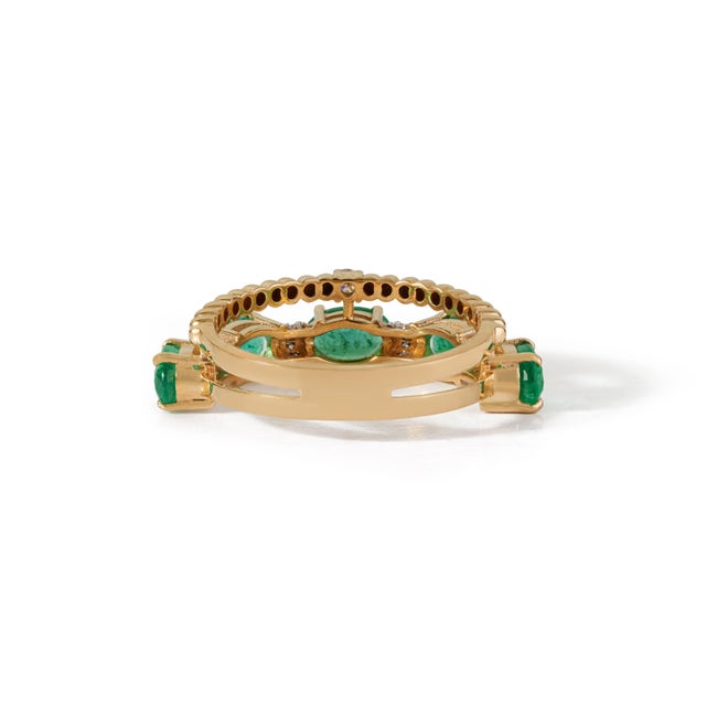 Vintage-Style 2.18ct Oval Emerald & Diamond Double Band Ring in 14k Gold Size 6 For Sale - Image 10 of 18