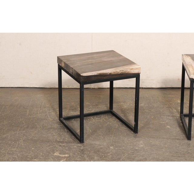 Black & Tan Petrified Wood Top Side Tables - A Pair For Sale - Image 11 of 11