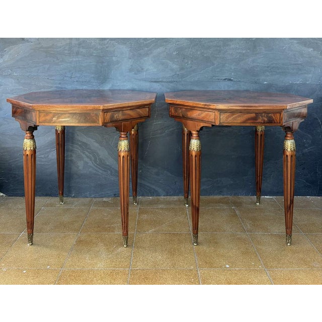 French Louis XVI Style Marquetry Side Tables, 1940, Set of 2 For Sale - Image 11 of 14