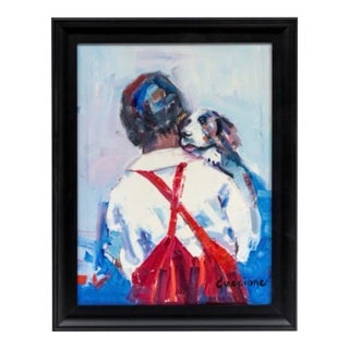 Late 20th Century Guccione Oil Painting of Child With Dog – Contemporary Impressionist Oil on Canvas, Framed For Sale