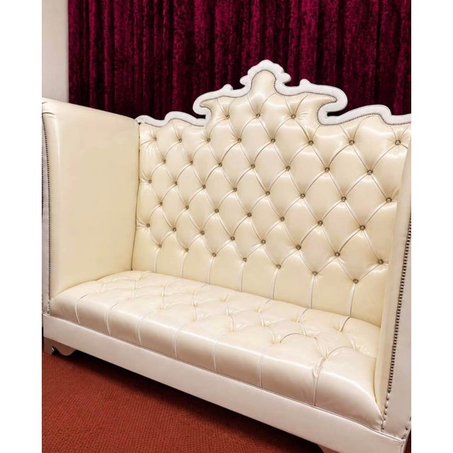 Hollywood Regency Early 20th Century Hollywood Regency Style Ivory Tufted High-Back Loveseat For Sale - Image 3 of 3