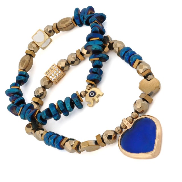 Heart & Luck Blue Murano & Elephant Charm Bracelet Set For Sale In Miami - Image 6 of 9