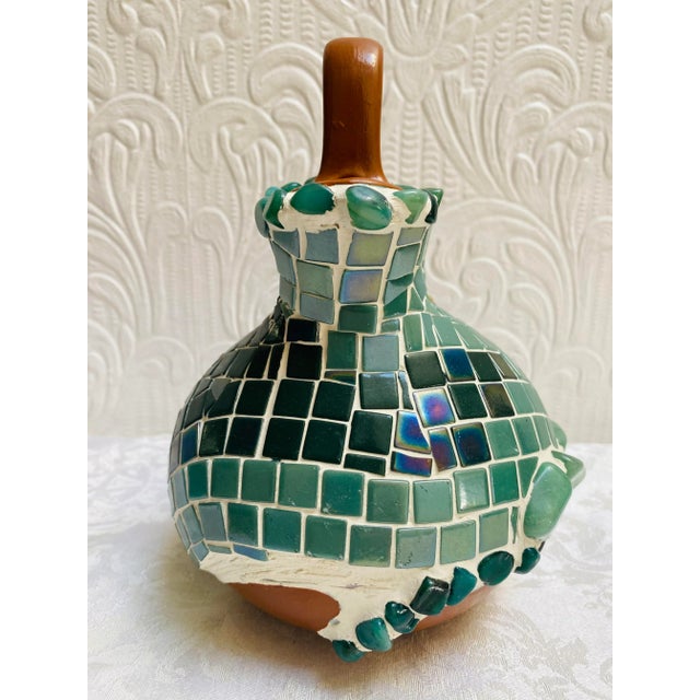 2000s Glass Mosaic Art on Southwestern Pottery Wedding Vase Lizard and River For Sale - Image 6 of 9