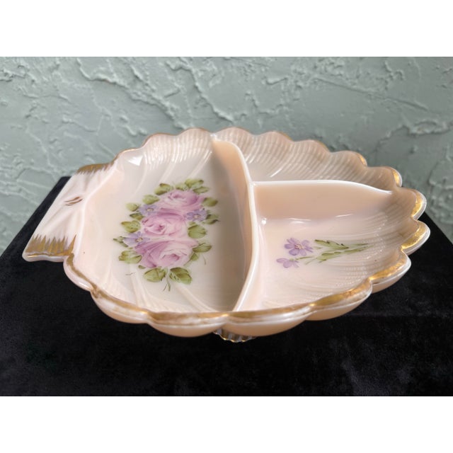 Glass Hand-Painted Cambridge Glass Three-Section Floral Relish Dish With Gilt Accents For Sale - Image 7 of 12