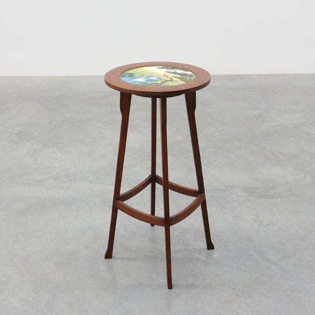 Art Nouveau Side Table with Swan Tile Top, Belgium, 1920 | Chairish