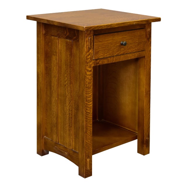 Crafters and Weavers Mission Solid Quarter Sawn Oak 1 Drawer End Table - Michael's Cherry For Sale