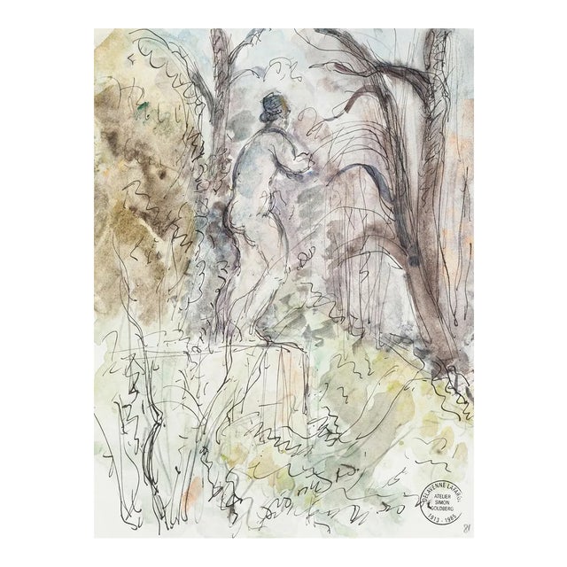 Alone in the Forest - Original Ink and Watercolor by S. Goldberg - 1950s 1950s For Sale
