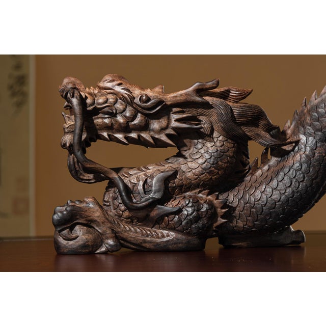 Vietnamese Nha Trang White Kyara Agarwood — “Dragon Across the World” Water-Sinking Grade Sculpture For Sale - Image 6 of 9