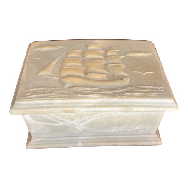 1970s Small White Marble Nautical Ship Box For Sale