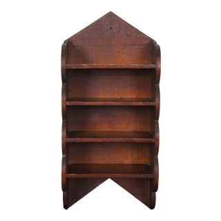 Early 20th Century Early American Oak 4 Tier Wall Hanging Shelf For Sale