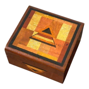 Vintage Art Deco Graphic Painted Folk Art Box, Circa 1940s