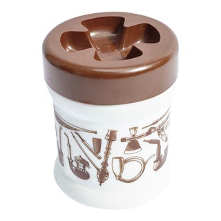 White Ceramic Tobacco Container With Brown Plastic Lid For Sale